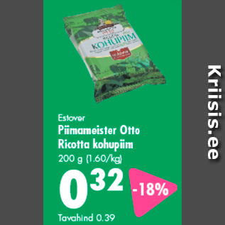 Allahindlus - Estover Piimameister Otto Ricotta kohupiim 200 g