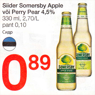 Allahindlus - Siider Somersby Apple või Perry Pear 4,5%, 330 ml