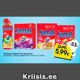 Скидка - Таблетки для мытья посуды или гель Somat