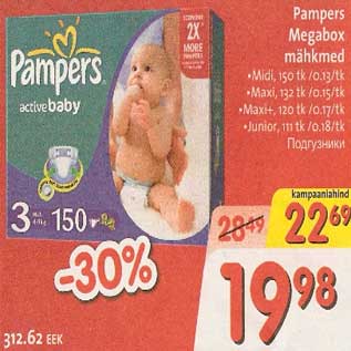 Allahindlus - Pampers Megabox mähkmed