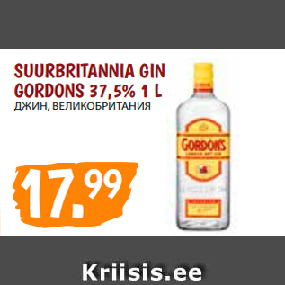 Allahindlus - SUURBRITANNIA GIN GORDONS 37,5% 1 L