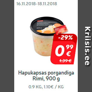 Allahindlus - Hapukapsas porgandiga Rimi, 900 g