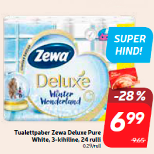 Allahindlus - Tualettpaber Zewa Deluxe Pure White, 3-kihiline, 24 rulli