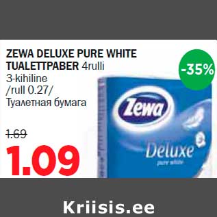 Allahindlus - ZEWA DELUXE PURE WHITE TUALETTPABER 4rulli 3-kihiline