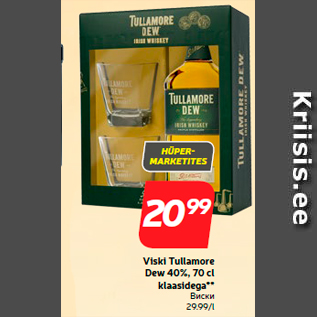 Allahindlus - Viski Tullamore Dew 40%, 70 cl klaasidega**