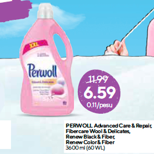 Allahindlus - PERWOLL Advanced Care & Repair, Fibercare Wool & Delicates, Renew Black & Fiber, Renew Color & Fiber 3600 ml (60 WL)