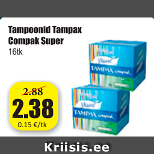 Allahindlus - Tampoonid Tampax Compak Super 16 tk