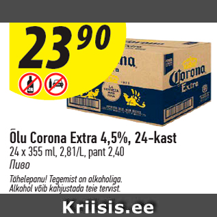 Allahindlus - Õlu Corona Extra 4,5%, 24-kast