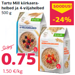 Allahindlus - Tartu Mill kiirkaerahelbed ja 4-viljahelbed 500 g