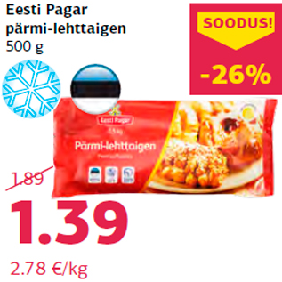 Allahindlus - Eesti Pagar pärmi-lehttaigen 500 g