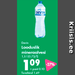 Allahindlus - Devin Looduslik mineraalvesi 1,5 l