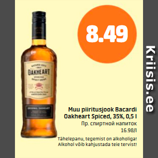 Allahindlus - Muu piiritusjook Bacardi Oakheart Spiced