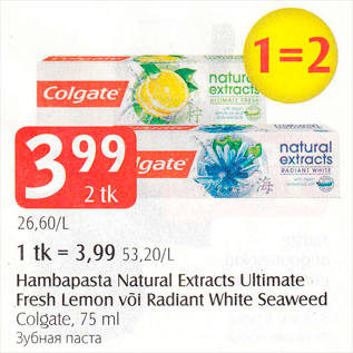Allahindlus - hambapasta Natural Extracts Ultimate Fresh Lemon või Radiant White Seaweed