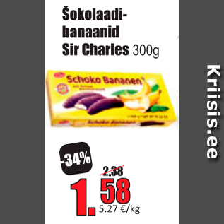 Allahindlus - Šokolaadi-banaanid Sir Charles 300 g