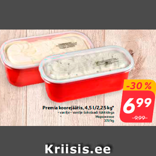 Allahindlus - Premia koorejäätis, 4,5 l/2,25 kg*