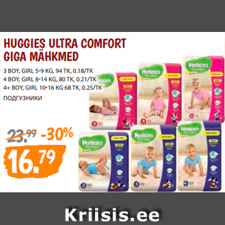 Allahindlus - HUGGIES ULTRA COMFORT GIGA MÄHKMED