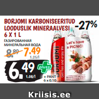 Allahindlus - BORJOMI KARBONISEERITUD LOODUSLIK MINERAALVESI 6 X 1 L