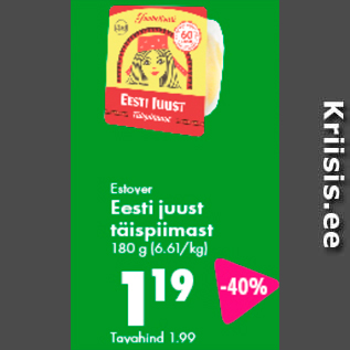 Allahindlus - Estover Eesti juust täispiimast 180 g