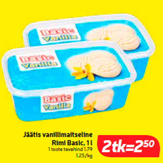 Скидка - Мороженое со вкусом ванили Rimi Basic, 1 л