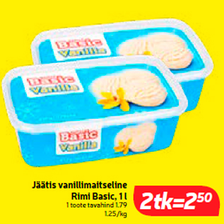 Allahindlus - Jäätis vanillimaitseline Rimi Basic, 1 l