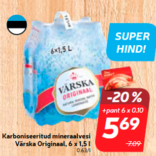 Allahindlus - Karboniseeritud mineraalvesi Värska Originaal, 6 x 1,5 l