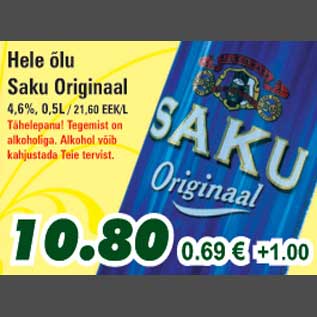 Allahindlus - Hele õlu Saku Originaal