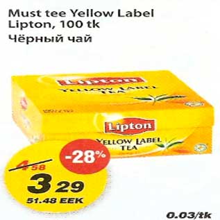 Allahindlus - Must tee Yellow Label Lipton