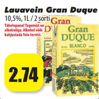 Скидка - Столовое вино Gran Duque 10,5%, 1л / 2 сорта