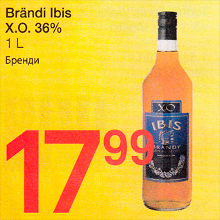 Allahindlus - Brändi Ibis X.O. 36% 1 L