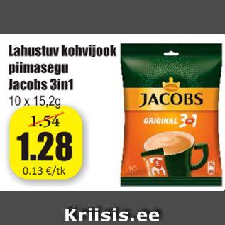 Allahindlus - Lahustuv kohvijook piimasegu Jacobs 3in1