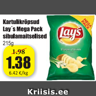 Allahindlus - Kartulikrõpsud Kay´s Mega Pack sibulamaitselised 215 g