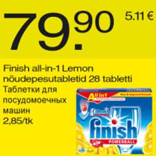 Allahindlus - Finish all-in-1 Lemon nõudepesutabletid