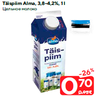 Allahindlus - Täispiim Alma, 3,8-4,2%, 1 l