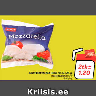 Скидка - Сыр Mozzarella Rimi, 45%, 125 г