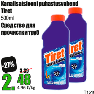 Allahindlus - Kanalisatsiooni puhastusvahend Tiret 500ml