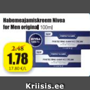 Allahindlus - Habemeajamiskreem Nivea for Men original 100 ml