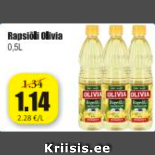 Allahindlus - Rapsiõli Olivia 0,5 L