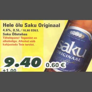 Allahindlus - Hele õlu Saku Originaal