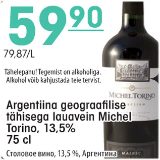 Allahindlus - Argentiina geograafilise tähisega lauavein Michel Torino