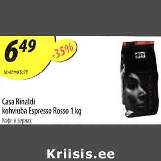Allahindlus - Casa Rinaldi kohviuba Espresso Rosso 1 kg