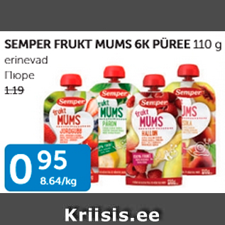 Allahindlus - SEMPER FRUKT MUMS 6K PÜREE 110 G