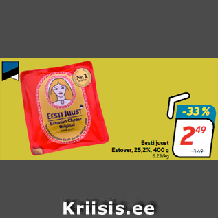 Allahindlus - Eesti juust Estover, 25,2%, 400 g