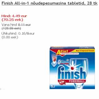 Allahindlus - Finish All-in-1 nõudepesumasina tabletid
