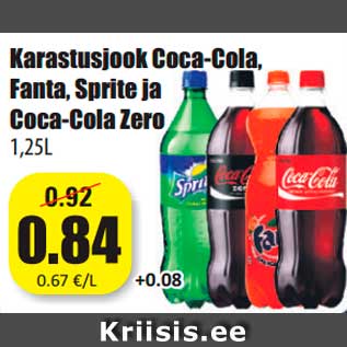 Скидка - Безалкогольный напиток Coca-Cola, Fanta, Sprite, и Coca-Cola Zero 1,25 л