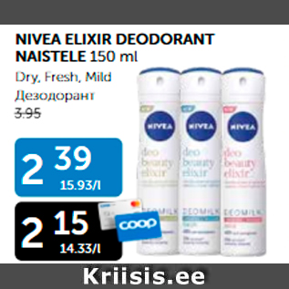 Allahindlus - NIVEA ELIXIR DEODORANT NAISTELE 150 ML