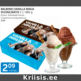 Allahindlus - BALBINO VANILLA NINJA KOOREJÄÄTIS 1 L / 480 G