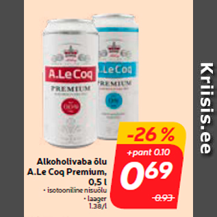 Скидка - Безалкогольное пиво A.Le Coq Premium, 0,5 л