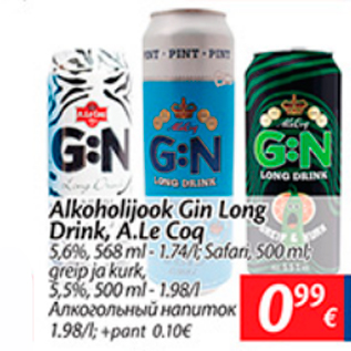 Allahindlus - Alkohoolijook Gin Long Drink, A. Le Coq