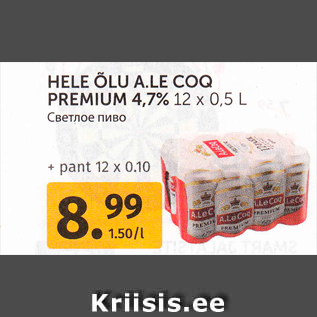 Allahindlus - HELE ÕLU A.LE COQ PREMIUM 4,7% 12 x 0,5 L