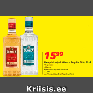 Allahindlus - Muu piiritusjook Olmeca Tequila, 38%, 70 cl
